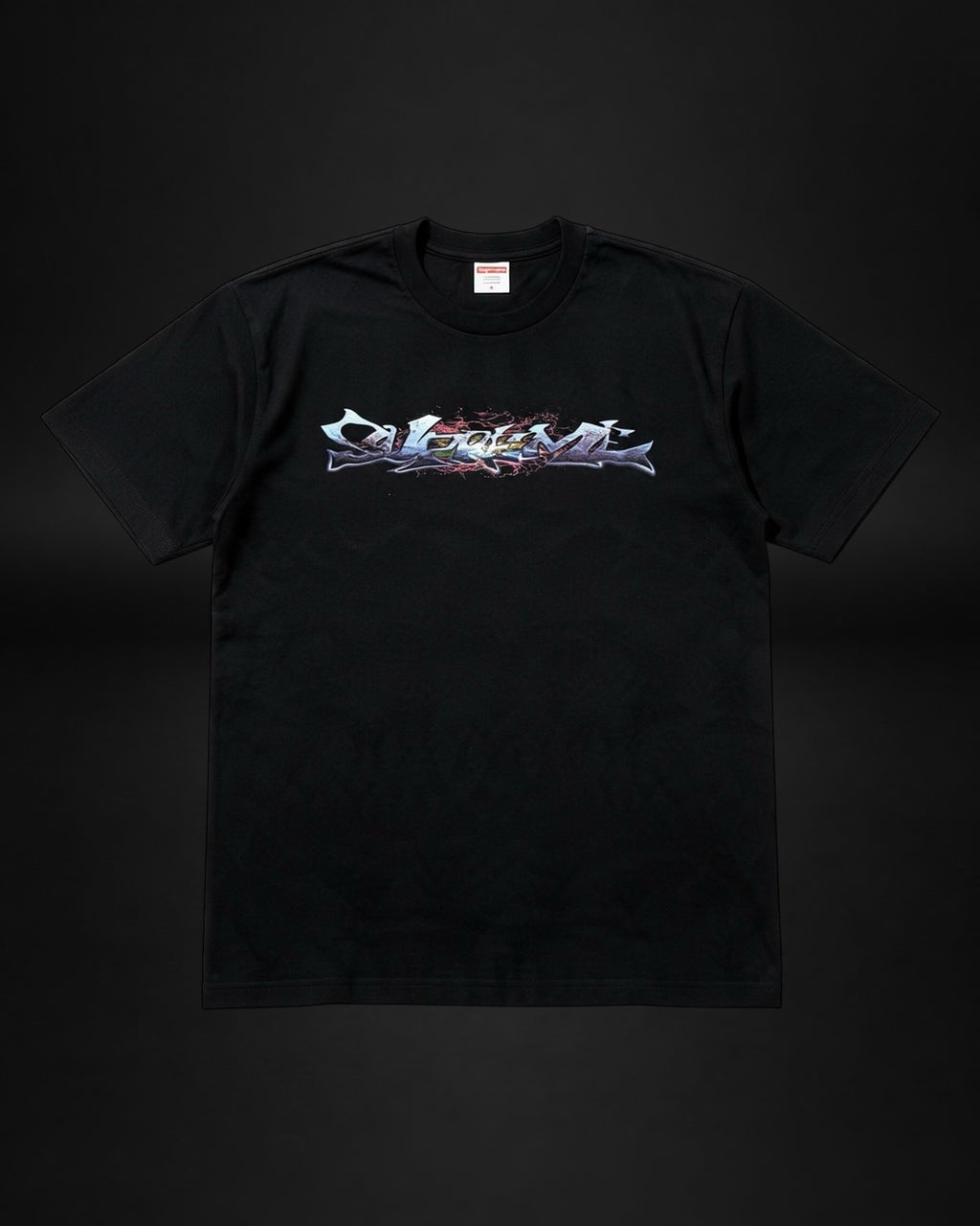 Camiseta negra de algodón Saint Krew con estampado gráfico estilo graffiti cromado en el pecho