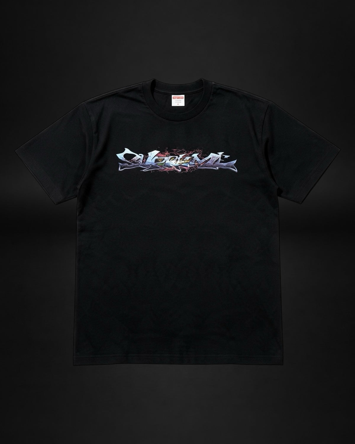 Camiseta negra de algodón Saint Krew con estampado gráfico estilo graffiti cromado en el pecho