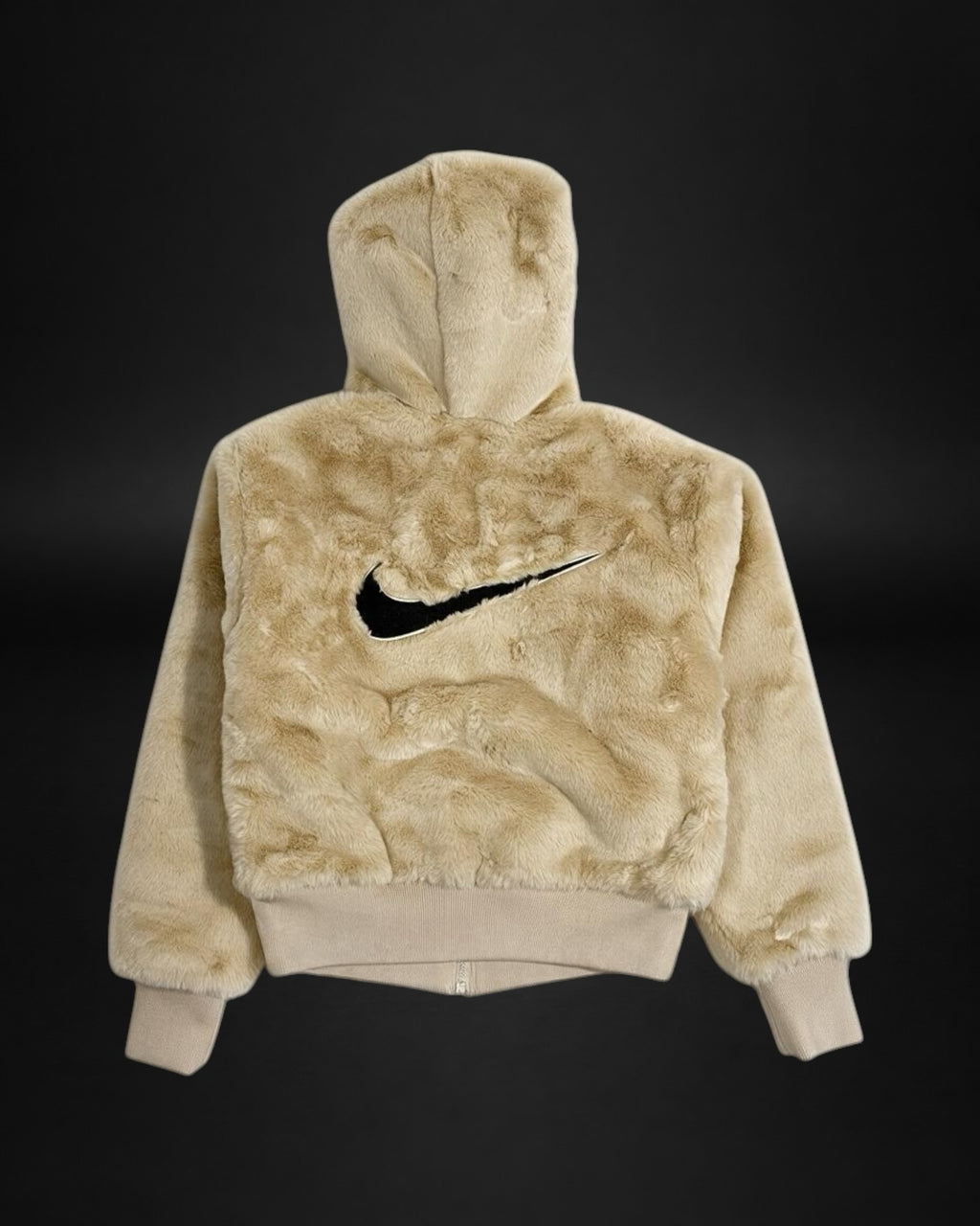 Chaqueta Saint Krew Nike de piel sintética beige con capucha y logo negro grande en la espalda