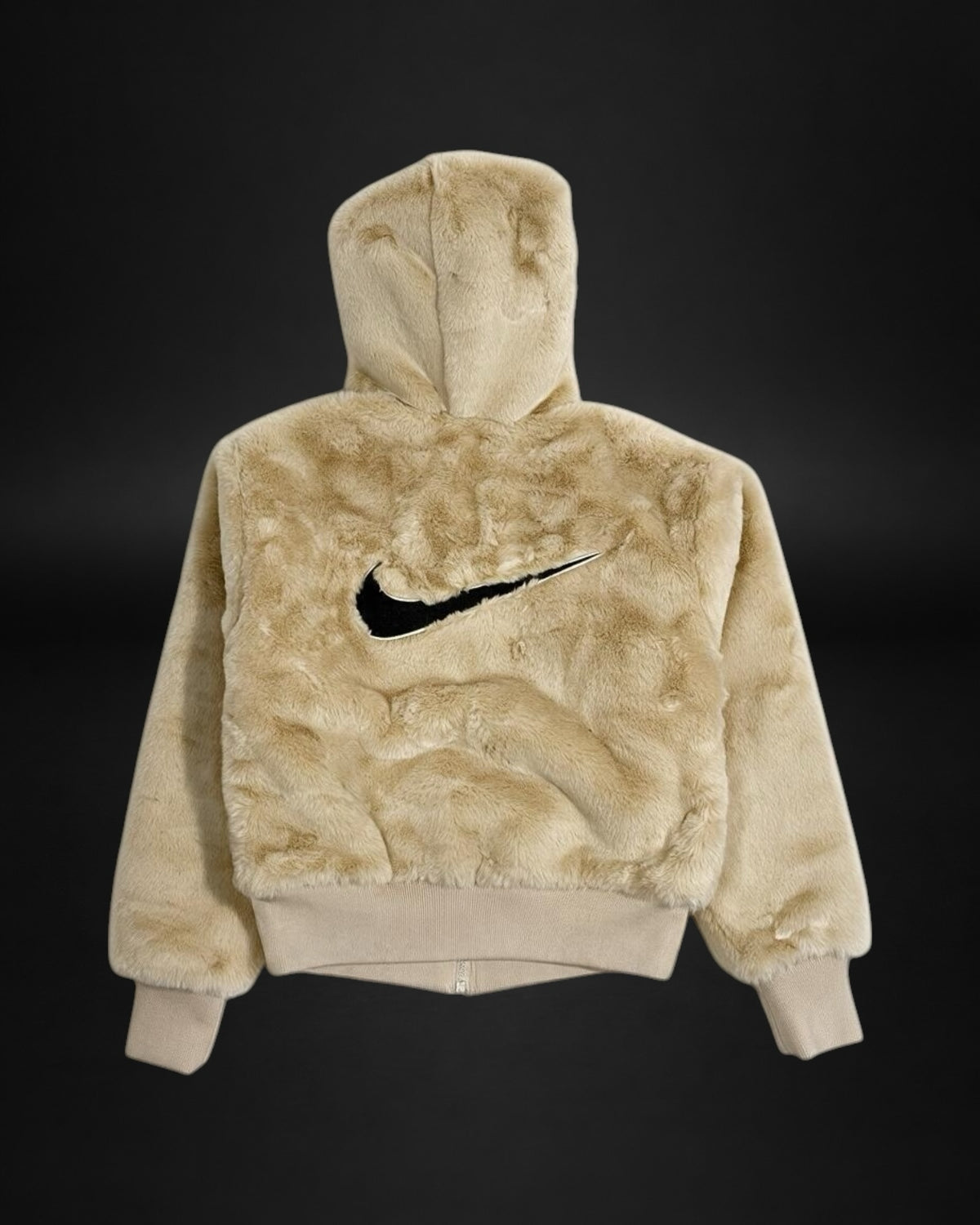 Chaqueta Saint Krew Nike de piel sintética beige con capucha y logo negro grande en la espalda